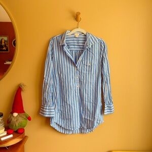 J.Crew Blue White Striped Cotton Tunic Shirt Size XS